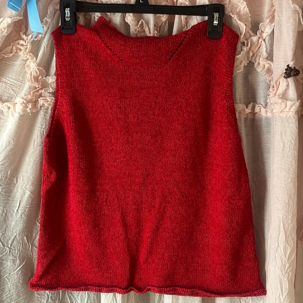 Sigrid Olsen Crimson Red Knit Sleeveless Tank vintage retro